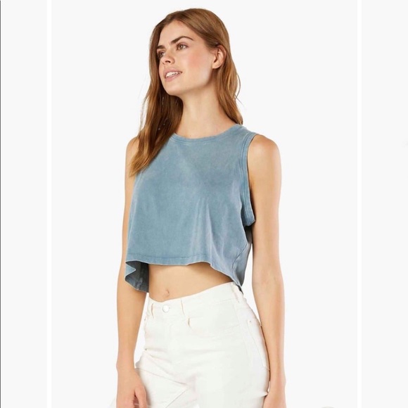 Beyond Yoga Tops - Beyond Yoga Don’t Distress Balance Cropped Tank in Stormy Blue Garment Dye